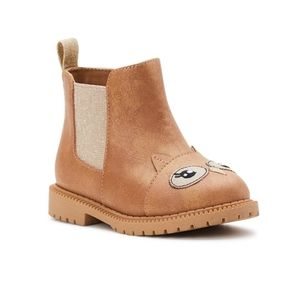 wonder nation Tan Kids Animal Face Chelsea Boot with Glitter Panels